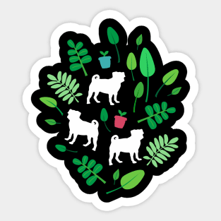 White Pugs with Leaves Sticker